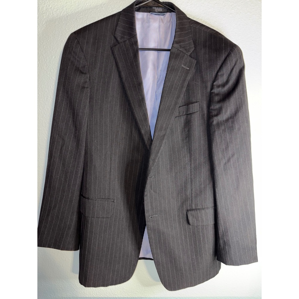 Tommy Hilfiger Mens 40R Blazer Black Pinstripe 100% Wool 2 Button Suit Jacket